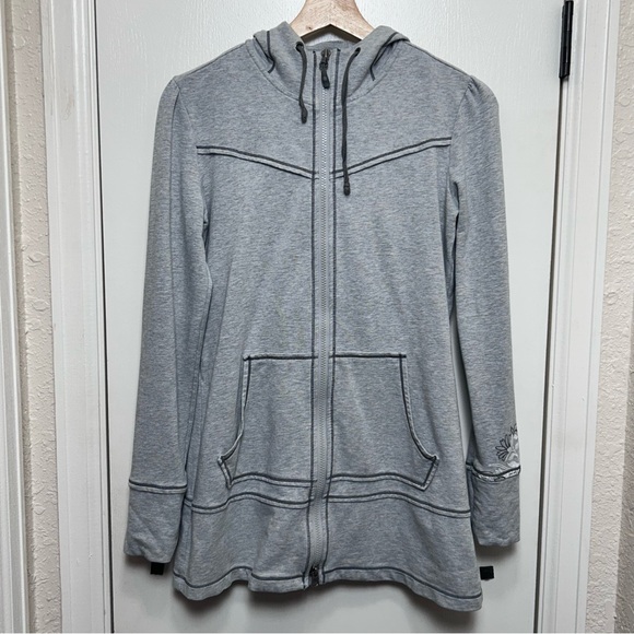 Y2K Athleta Floral Gray Full Zip Long Hoodie Jacket XS - Picture 2 of 12